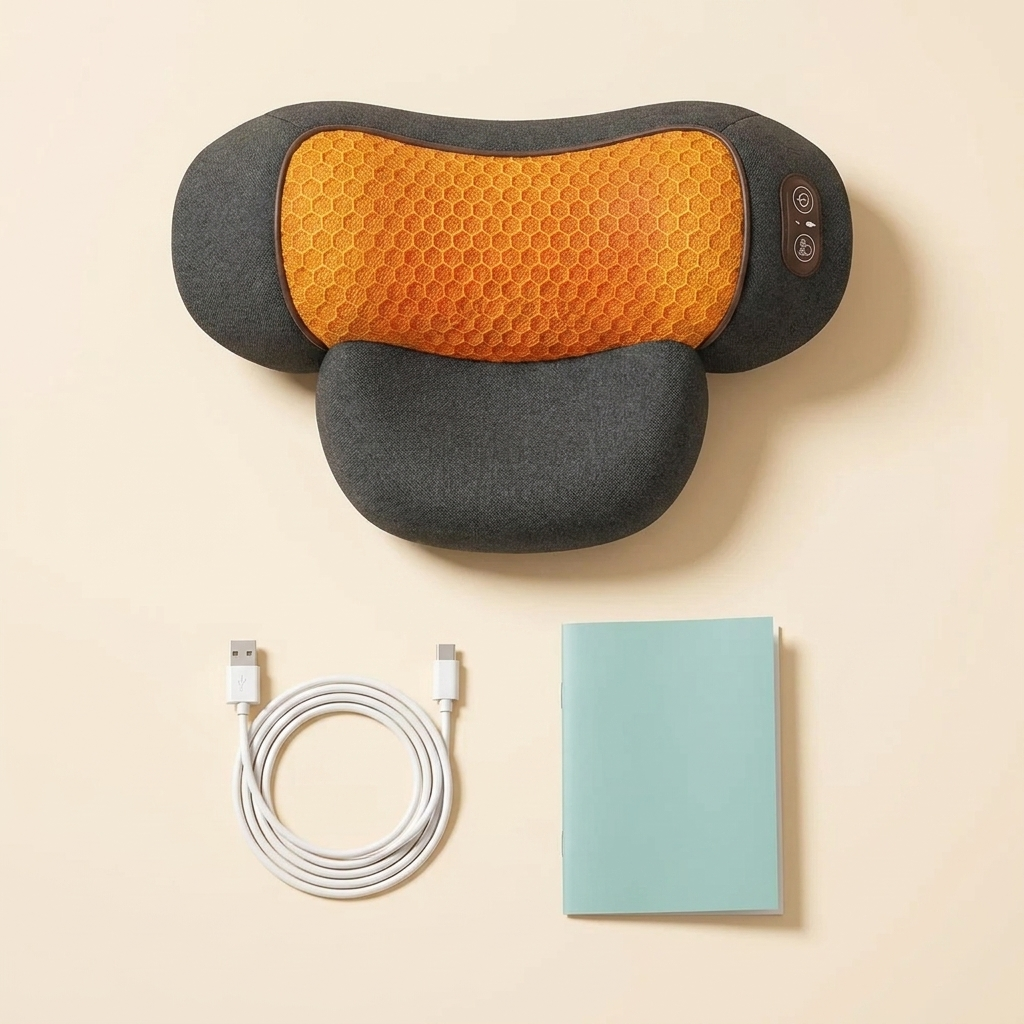 What's in the box — Zelviva Relief Pillow, USB-C cable and quick start guide